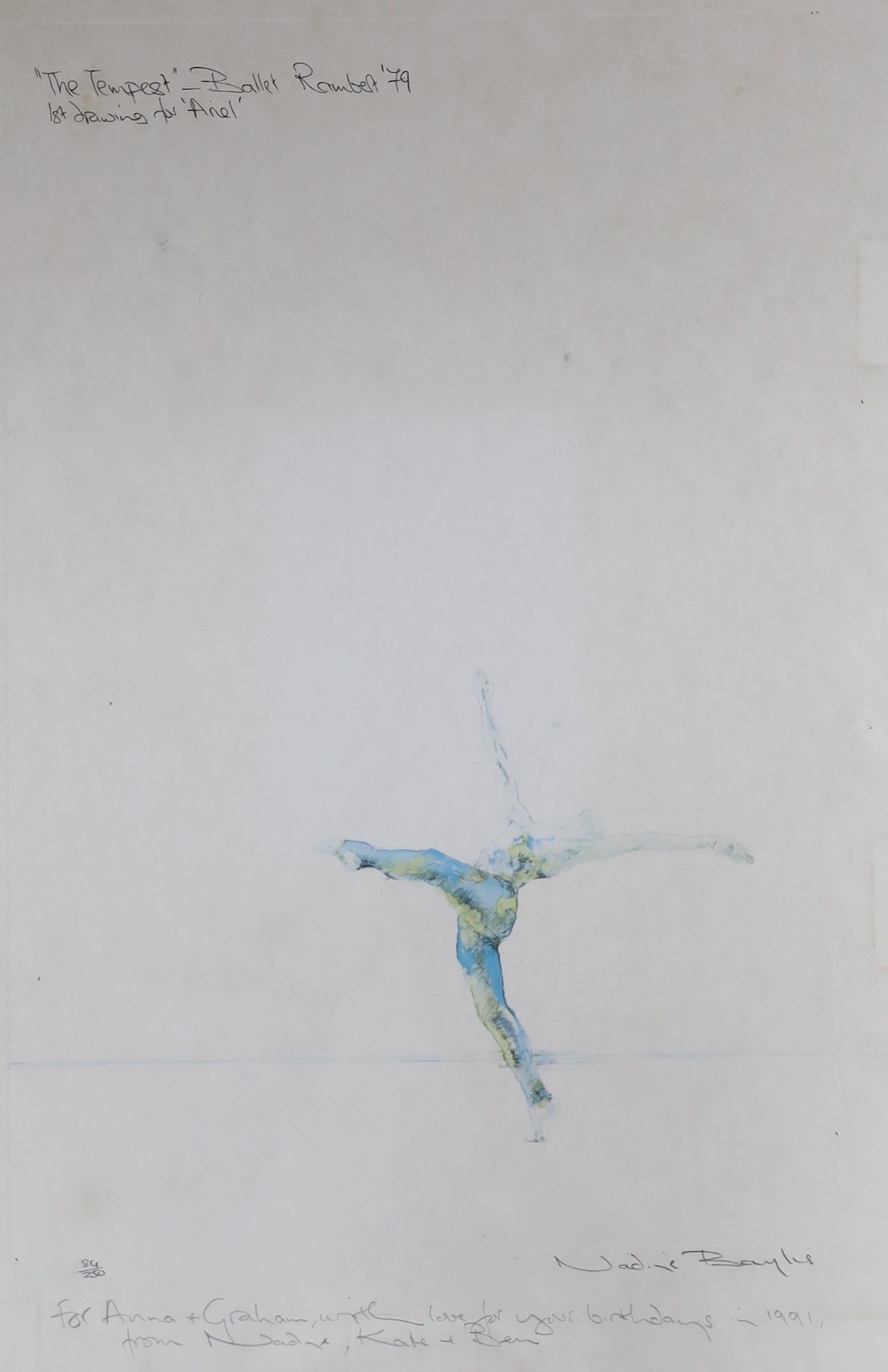 Nadine Baylis, limited edition print, 'The Tempest, Ballet Rambert 1979, 1st drawing for Ariel', signed in pencil, 84/250, overall 59 x 42cm